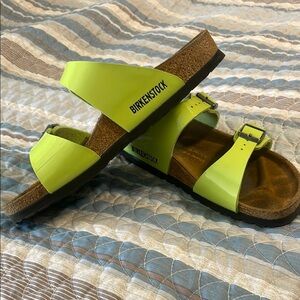 Birkenstock Green Sandals with Dual Straps and Cork Footbed